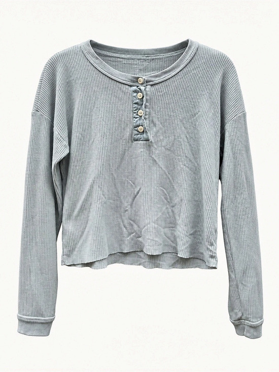 American Eagle Outfitters Sweaters - American Eagle XS Sage Green Waffle Knit Cropped Henley Top